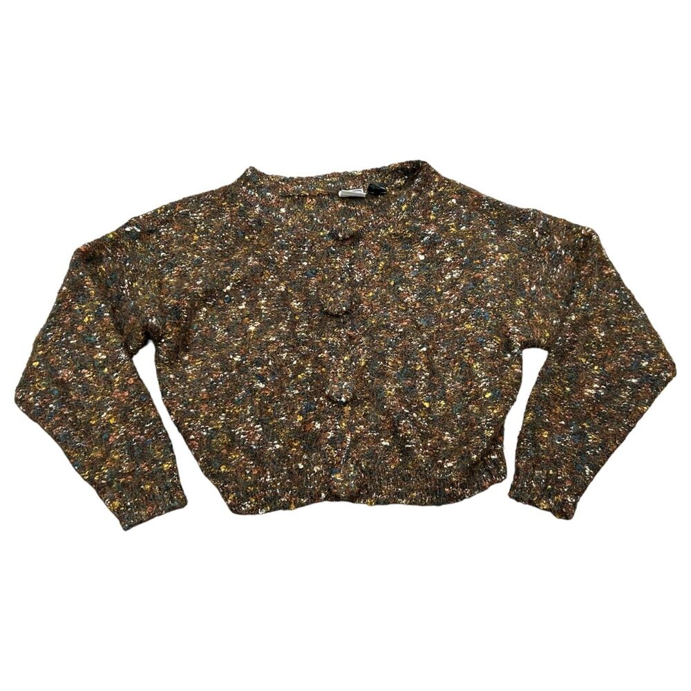 Paul et Duffier Cardigan Sweater Womens‎ Small Brown Boucle Mohair Button Front